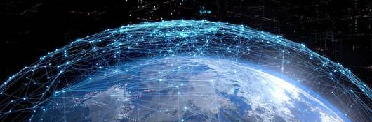 Earth from outer space with graphic representing connectivity